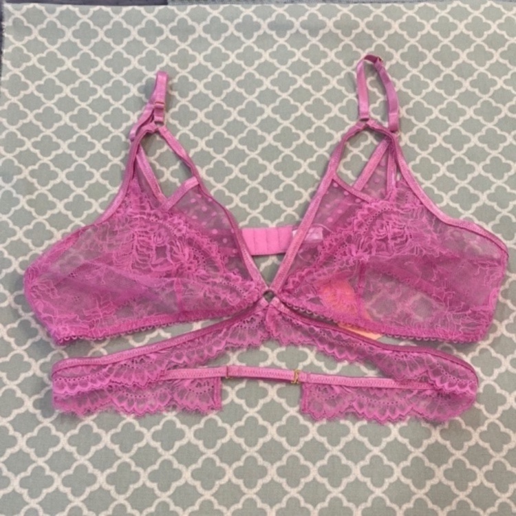 Mentionables Purple Lace Mesh Unlined Bralette 2x Nwt — image 7 of 8
